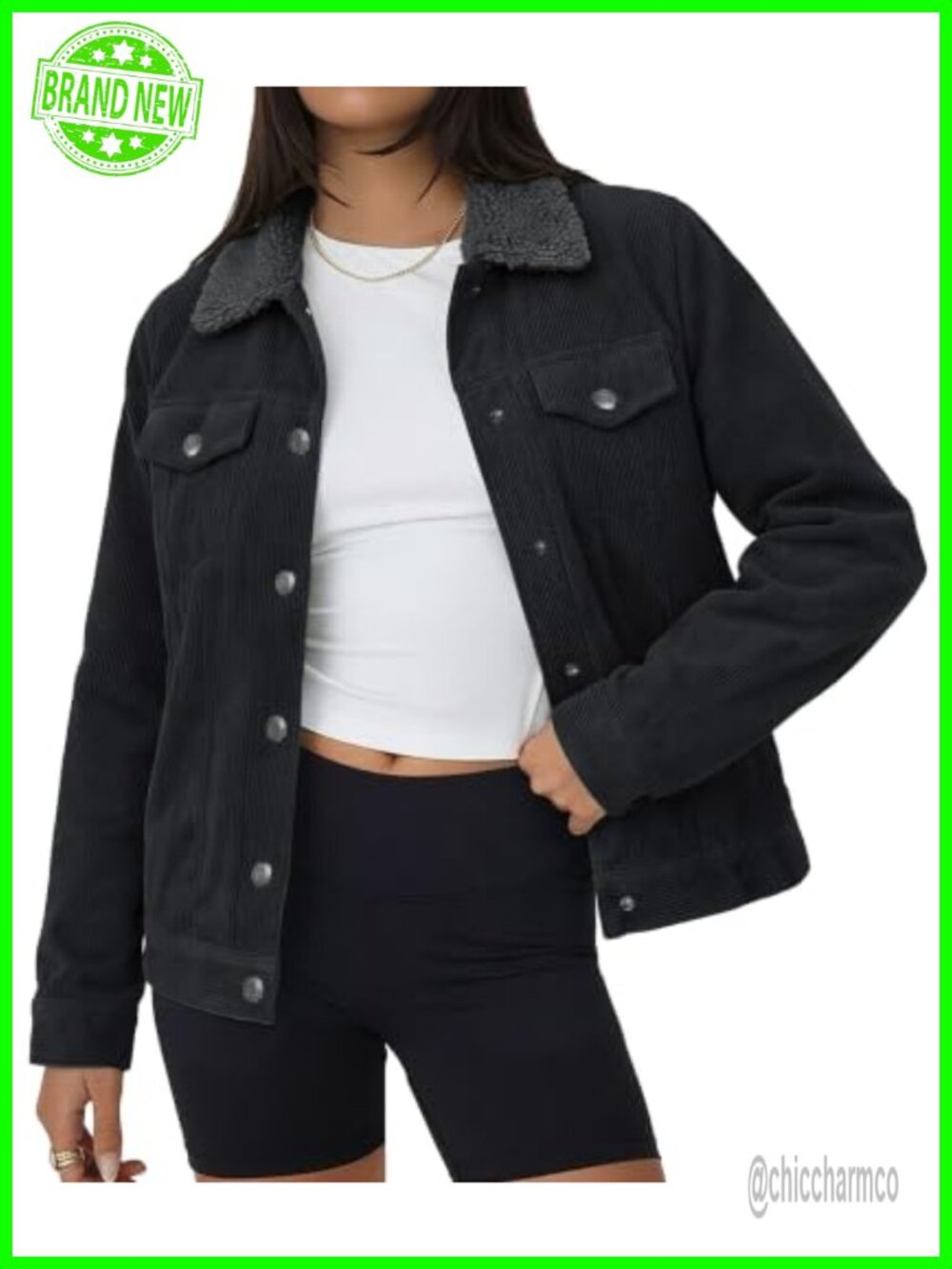 Women's Corduroy Button Down Jacket Sherpa Fleece Lined Winter Coat